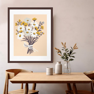 Pretty Daisy Bouquet Retro Modern Colorful Art Poster