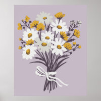 Pretty Daisy Bouquet Retro Modern Colourful Art