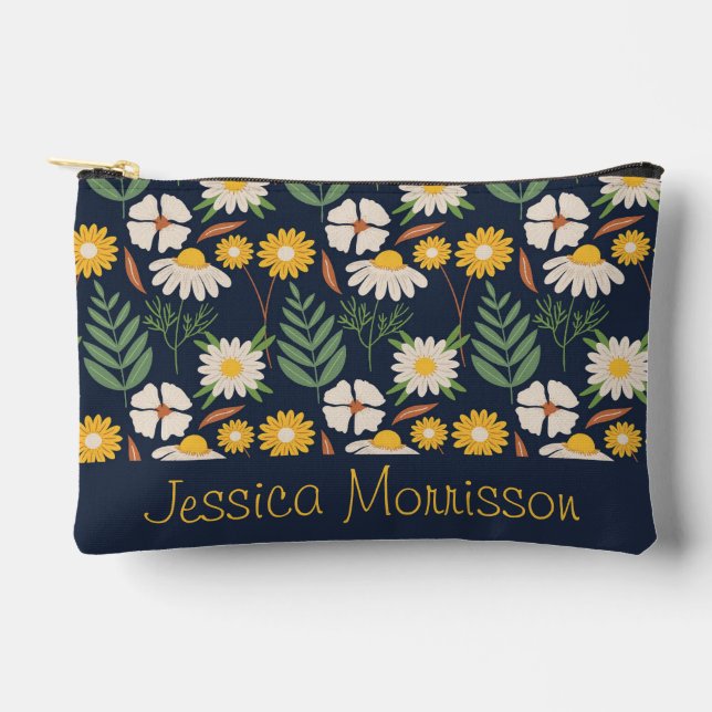 Pretty Daisy Flower Pattern Personalised Accessory Pouch (Front)