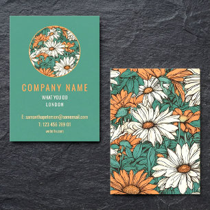 Pretty daisy, gold border modern business card