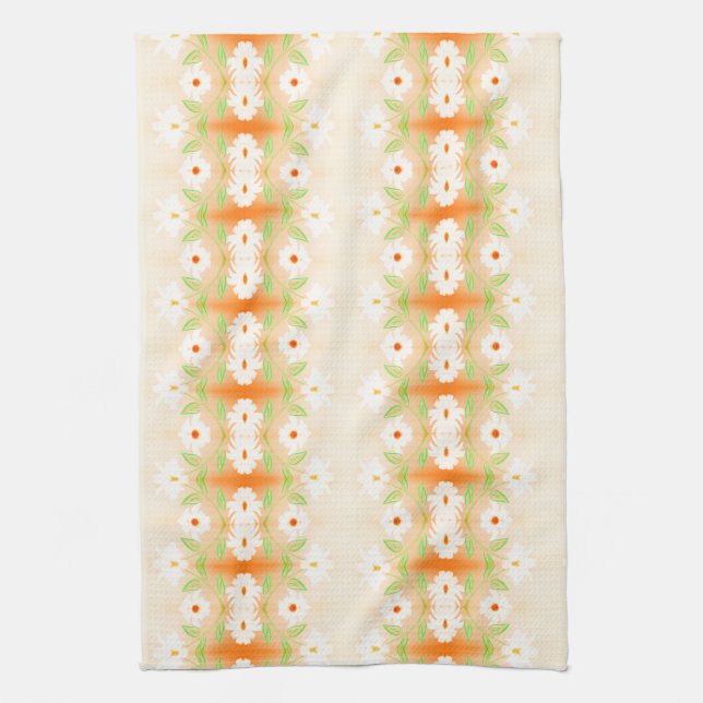 Pretty Daisy Print Tea-Towel with Orange Tea Towel (Vertical)