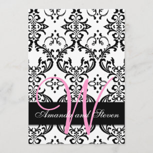 Pretty Damask Pink Monogram Wedding Invitation