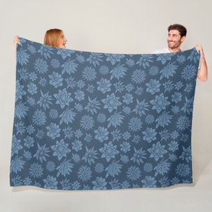 Pretty Dark Blue Floral Pattern Fleece Blanket