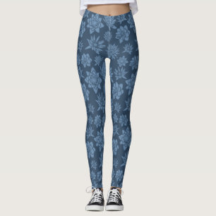 Pretty Dark Blue Floral Pattern Leggings