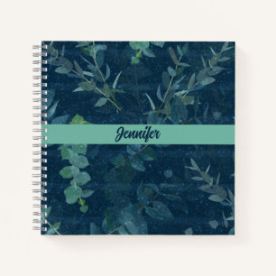 Pretty Dark Blue & Teal Green Leaves  Notebook