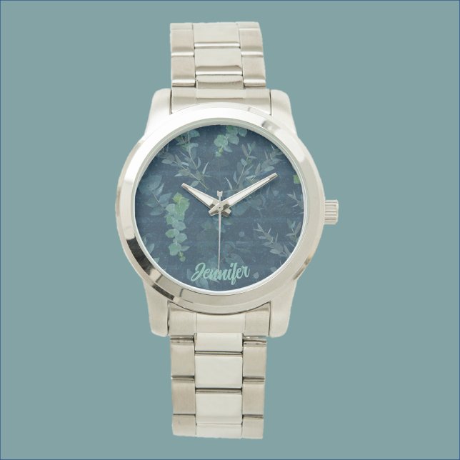 Pretty Dark Blue Teal Green Leaves Watch (Creator Uploaded)