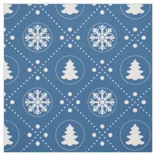 Pretty Dark Blue White Christmas Pattern Fabric