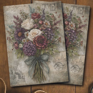 Pretty Dark Floral Bouquet Ephemera Decoupage Tissue Paper
