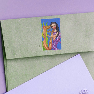 Pretty Dark Haired Purple Mermaid Harp Ocean Rectangular Sticker