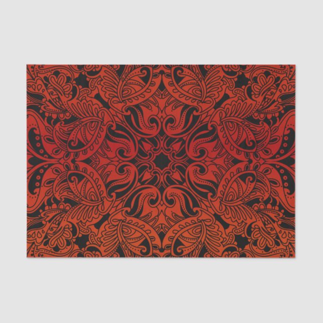 Pretty Dark Red and Black Paisley Tissue Paper (Front)