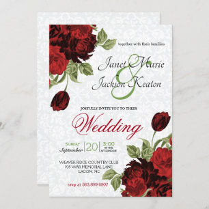 Pretty Dark Red Wedding Flowers Invitation