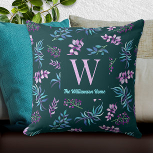 Pretty Dark Watercolor Floral Garden Personalized Cushion