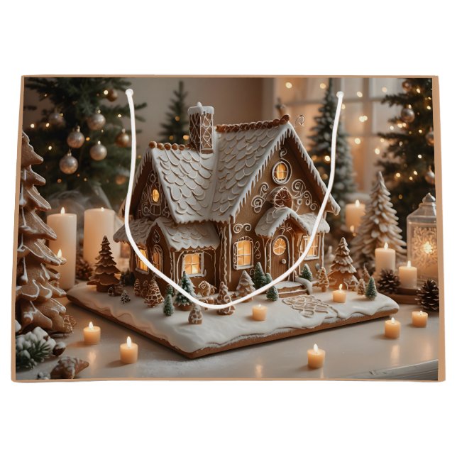 Pretty decorated gingerbread house  large gift bag (Front)