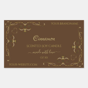 Pretty Decorative Gold Scrollwork Corners on Brown Rectangular Sticker