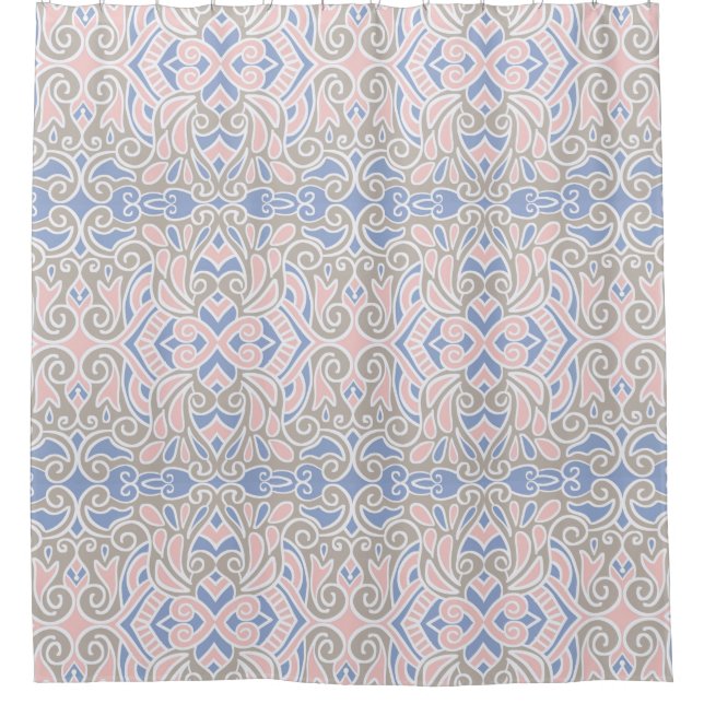 Pretty Decorative Pattern Pink And Blue Shower Curtain (Front)