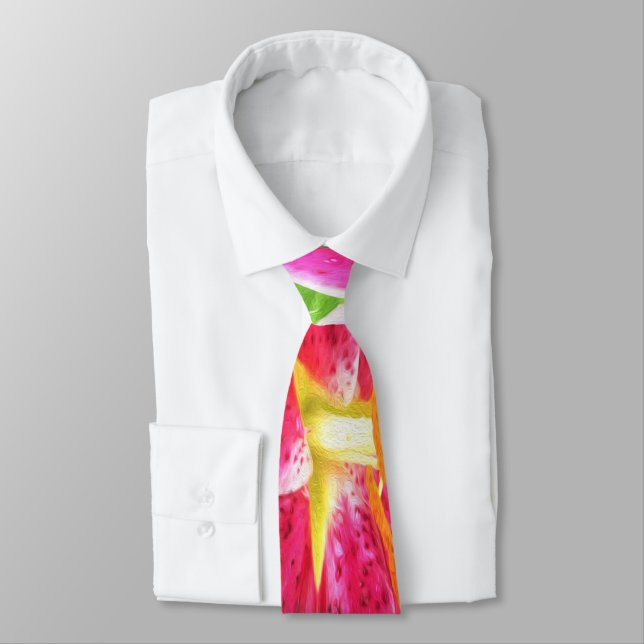 Pretty Deep Pink Stargazer Lily on Lime Green Tie (Tied)