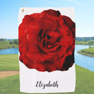 Pretty deep red rose flower custom name womens golf towel