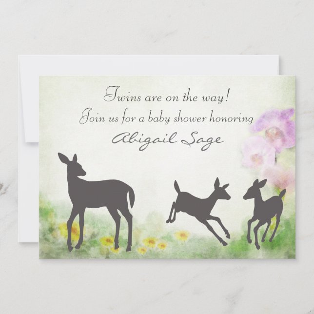Pretty Deer in Meadow Twins Baby Shower Invitation (Front)