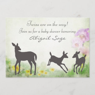 Pretty Deer in Meadow Twins Baby Shower Invitation