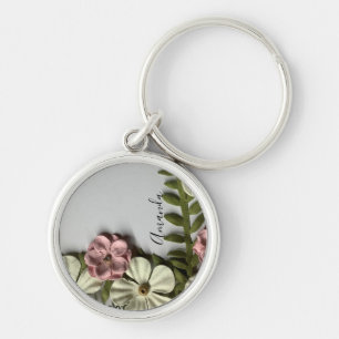 Pretty delicate flowers and name key ring