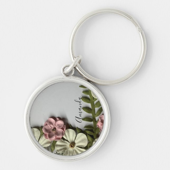Pretty delicate flowers and name key ring (Front)