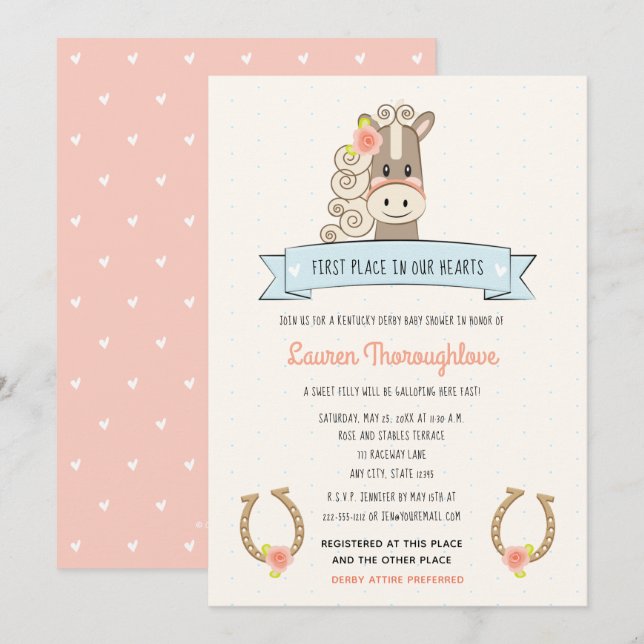 Pretty Derby Horse Baby Shower Invitations Girl (Front/Back)