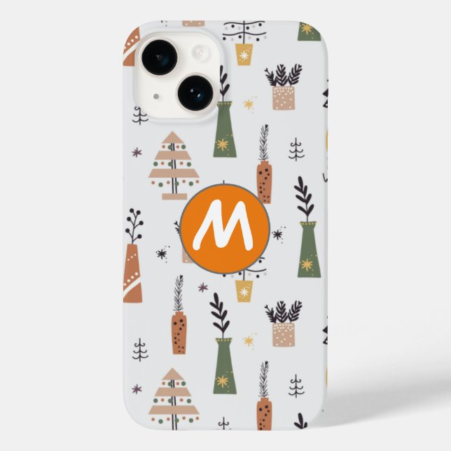 Pretty design monogrammed initial pine tree Xmas Case-Mate iPhone Case (Back)