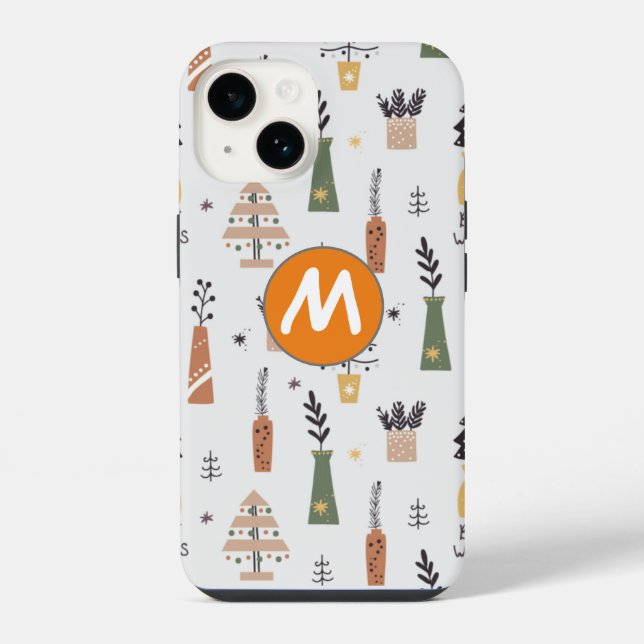 Pretty design monogrammed initial pine tree Xmas iPhone Case (Back)