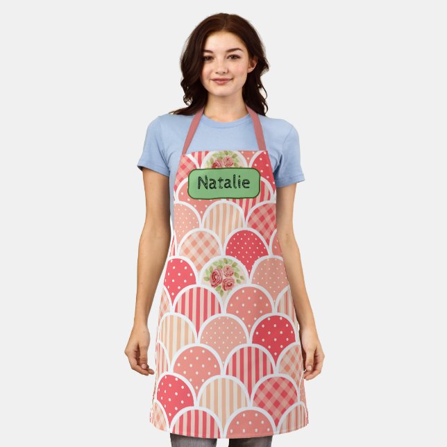 Pretty design Monogrammed l Retro pattern l Pink Apron (Worn)