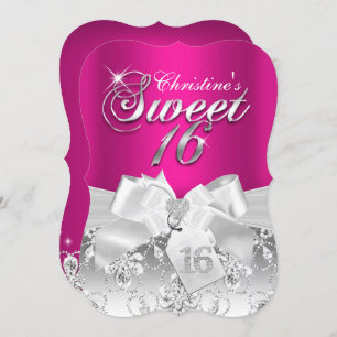 Pretty Diamond Bow Hot Pink Sweet 16 Invitation