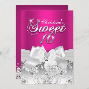 Pretty Diamond Bow Hot Pink Sweet 16 Invite
