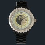 Pretty Diamond Wedding Ring with Photo on Yellow<br><div class="desc">This elegant custom watch has a diamond wedding ring look. The gold band forms a circle with silver clock numbers around the outside, the "12" replaced by the image of a diamond. It all stands out boldly on a light yellow background (see colour variations under "Weddings" in our store), which...</div>