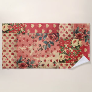 Pretty Distressed Look Vintage Shabby Chic Floral Beach Towel