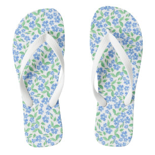 Pretty Ditsy Blue Green White Periwinkle Flowers Jandals