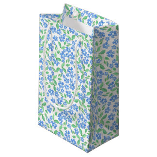 Pretty Ditsy Blue Green White Periwinkle Flowers Small Gift Bag