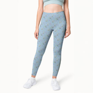 Pretty Ditsy FLoral Blue Pattern Watercolor  Leggings