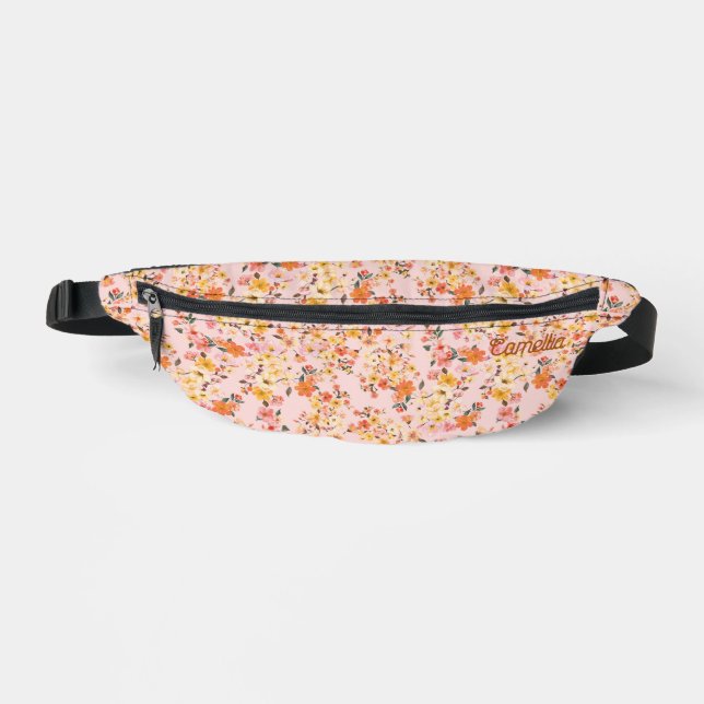 Pretty Ditsy Floral Pattern Yellow Orange Custom Bum Bags (Front)