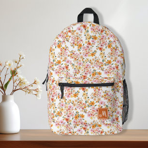 Pretty Ditsy Floral Pattern Yellow Orange Custom Printed Backpack