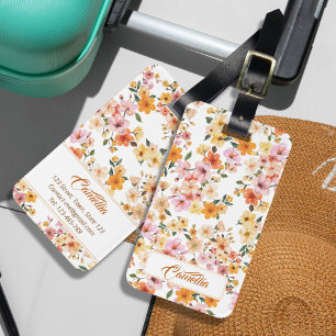 Pretty Ditsy Floral Pattern Yellow Orange Pattern Luggage Tag