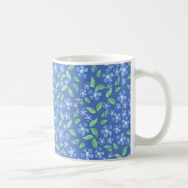 Pretty Ditsy Periwinkle Blue Green Floral Pattern Coffee Mug (Right)
