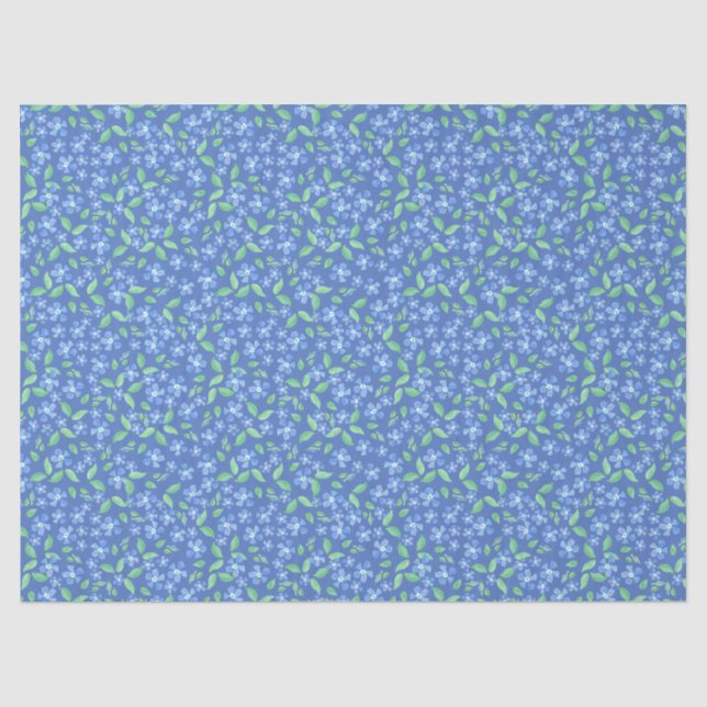 Pretty Ditsy Periwinkle Blue Green Floral Pattern Tissue Paper (Front)