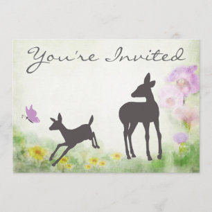 Pretty Doe and Fawn Deer Baby Shower Invitation