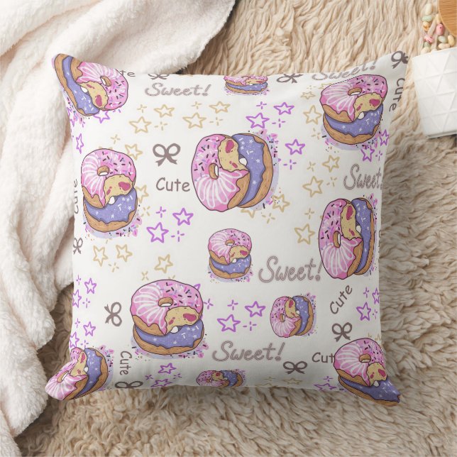 Pretty donuts Sweet pattern girly Purple White Cushion (Blanket)