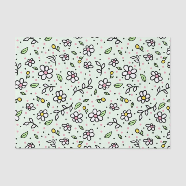 Pretty Doodle Daisy Flowers Cute Girly Pattern Tissue Paper (Front)