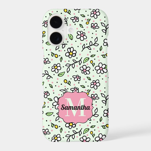 Pretty Doodle Daisy Flowers Cute Pattern Monogram (Back)