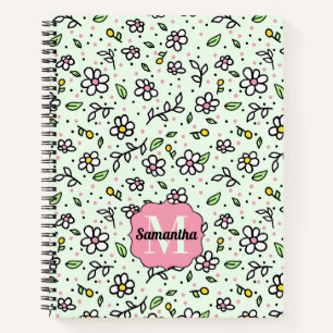 Pretty Doodle Daisy Flowers Cute Pattern Monogram Notebook