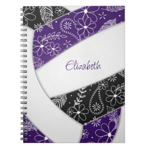 pretty doodle pattern purple black boho volleyball notebook