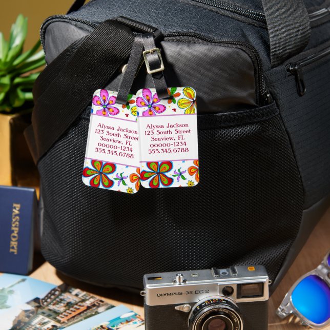 Pretty Double Sided Big Flowers Luggage Tag (Front & Back)