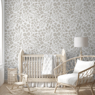 Pretty Dove Gray Wildflowers Nursery Kids Room Wallpaper