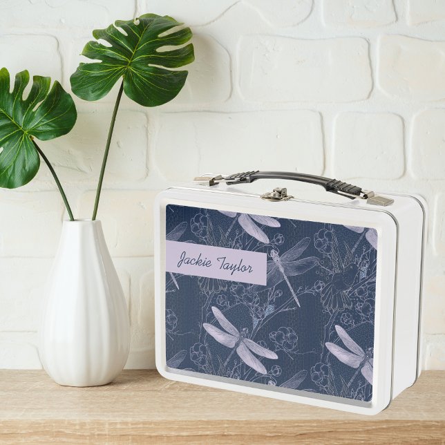 Pretty Dragonflies on Navy Custom Metal Lunch Box (Creator Uploaded)